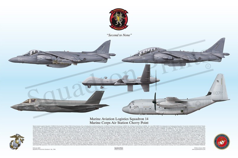 MALS-14, AV-8B Harrier, MQ-9 Reaper, F-35B Lightning II, KC-130J Hercules print