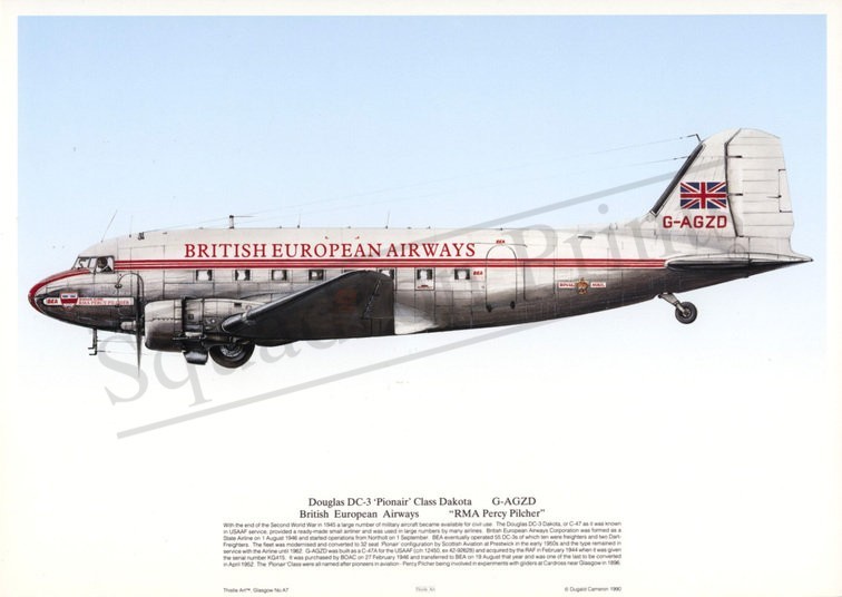 Small British European Airways Dougla DC-3 Print